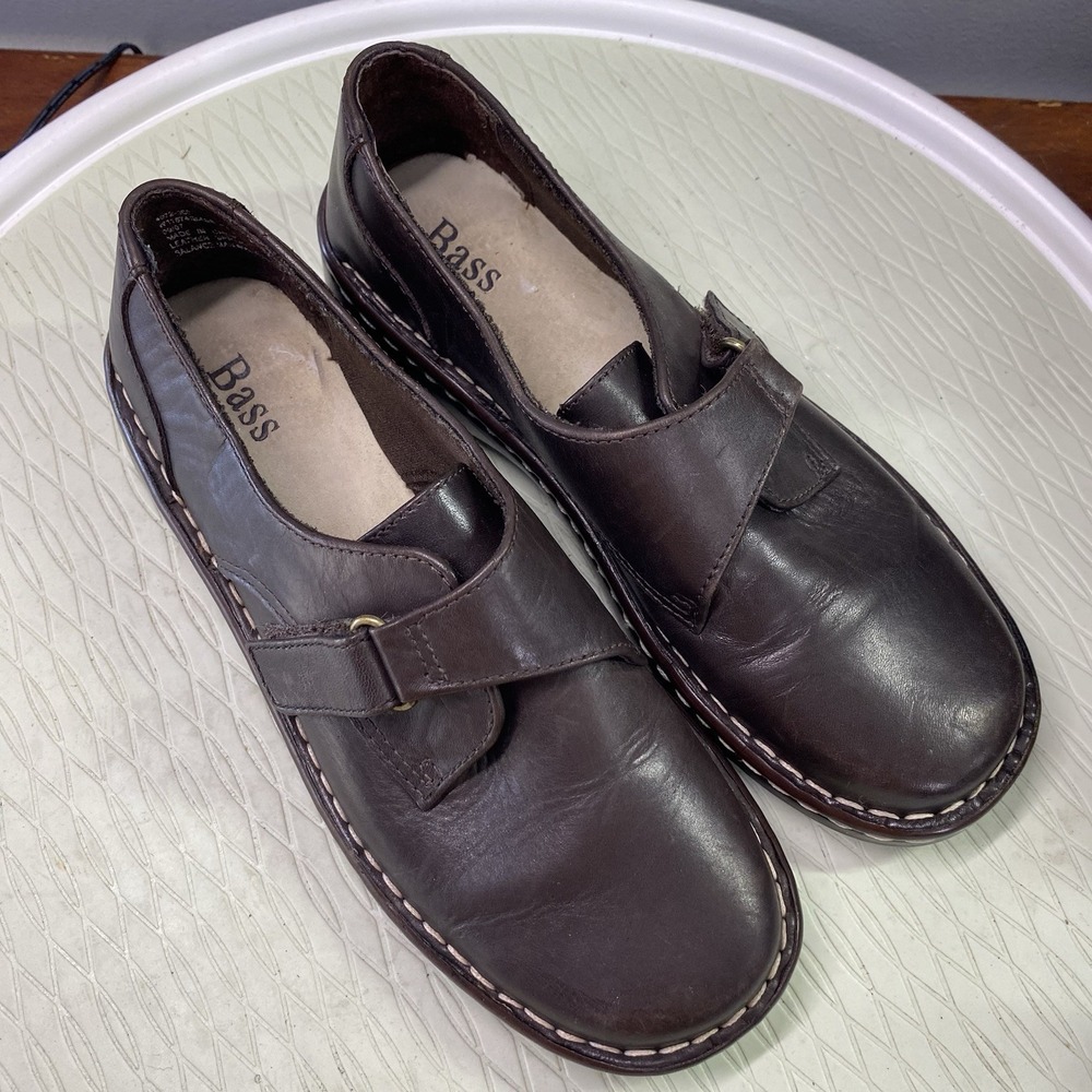 Womens BASS Pine‎ Casual Leather Loafers Comfort Brown-Hook&Loop- Sz.7M